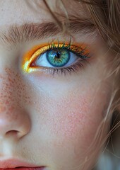 Obraz premium A woman with green eyes and orange eye liner