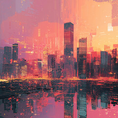 city skyline at sunset