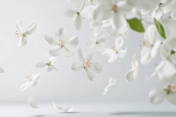 Obraz premium White Flower Petals Falling: A Delicate Springtime Image