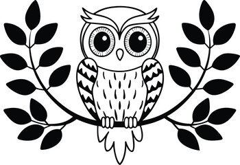 owl sitting on branch vector silhouette 