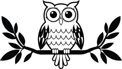 owl sitting on branch vector silhouette 