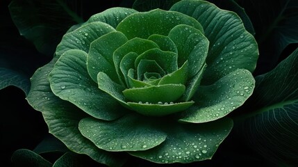 Fototapeta premium Close-up of lush green lettuce with water droplets on leaves.