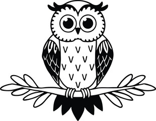owl sitting on branch vector silhouette 
