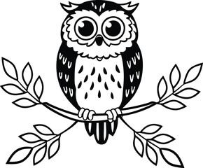 owl sitting on branch vector silhouette 
