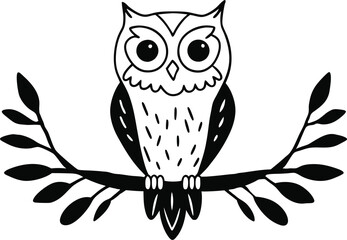 owl sitting on branch vector silhouette 