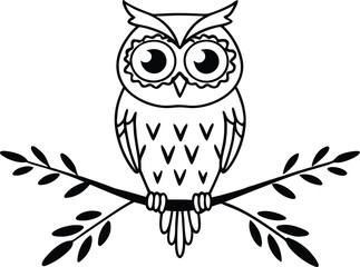 owl sitting on branch vector silhouette 