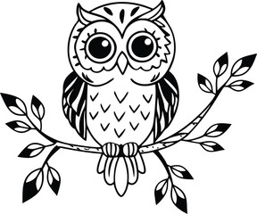 owl sitting on branch vector silhouette 