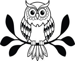owl sitting on branch vector silhouette 