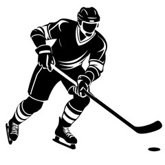 hockey player vector silhouette on white background