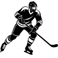 hockey player vector silhouette on white background