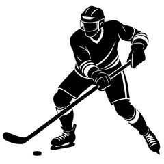 hockey player vector silhouette on white background