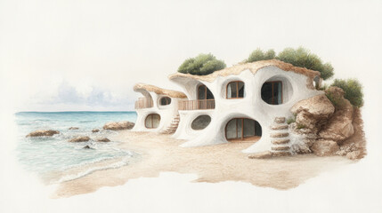 Unique beachfront cave houses with organic architecture by the sea