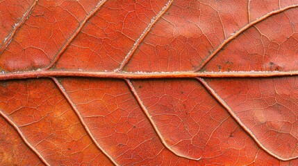 Fototapeta premium Close-up view of a vibrant red-brown leaf showcasing textures.