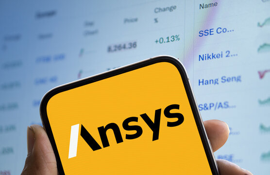 Dhaka, Bangladesh- 14 Nov 2024: Ansys logo is displayed on smartphone.  Ansys Inc is an american multinational company.