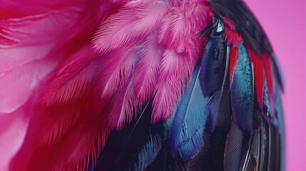 Close-up view of vibrant bird feathers with vivid colors.