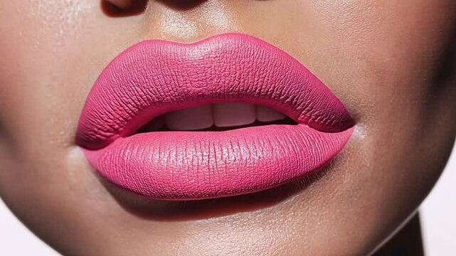 Close up of pink lips showing perfect lip makeup application
