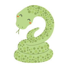Fototapeta premium 2025 Chinese zodiac sign, cute snake flat character illustration. Hand drawn cartoon vector illustration, isolated on white. Lunar New Year kawaii holiday card, banner design element