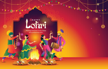 llustration of Happy Lohri festival of Punjab India background with gradient color concept