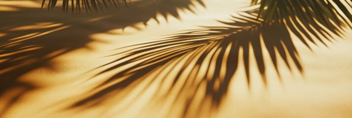 Obraz premium Palm Leaf Shadow on Golden Background - Tropical Minimalist Photography