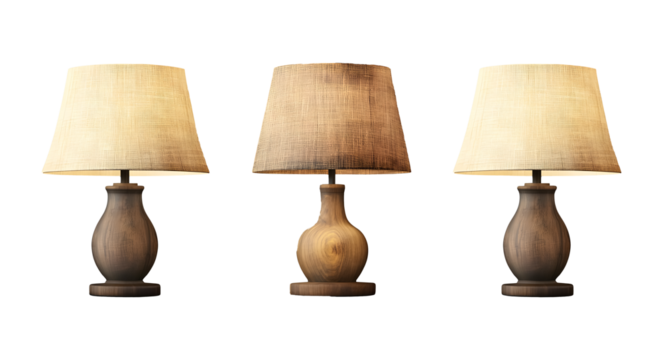 Set of rustic table lamps on a transparent background. isolated background.