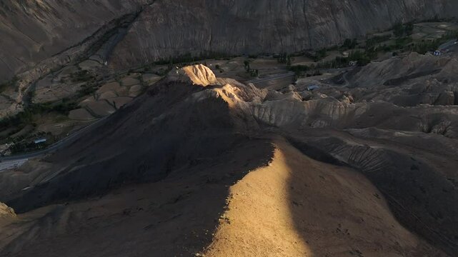 Aerial drone shot of moonland strucutre in Lama Yuru in Kargil Ladakh