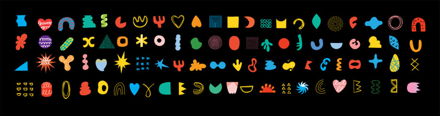 Brutalist shapes for minimal style design. Constructor of trendy geometric postmodern primitive figures. Vector illustration of brutalist contemporary geometric shapes