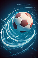 Fototapeta premium Soccer ball depicted with energetic swirling digital effects around it.