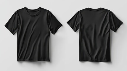 Blank T-shirt in black, shown in front and back views for design mockups.