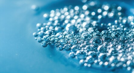 Tranquil blue water bubbles close-up for serene backgrounds