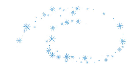 Snowflakes. Snow, snowfall. Falling scattered blue snowflakes on a white background.