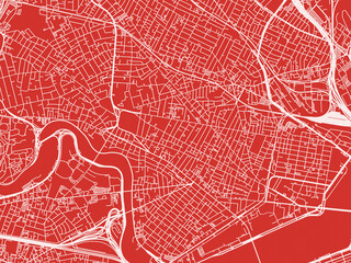 Christmas Map of Cambridge Massachusetts, USA in Snowy White on Festive Red Background.