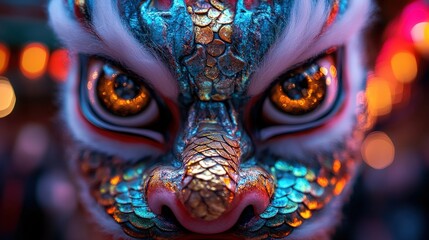 An artistic representation of a mythical creature, featuring vivid scales and mesmerizing eyes, capturing the essence of fantasy and vibrant artistic expression.