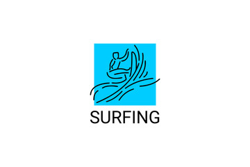 surfing sport vector line icon. a surfer is surfing in the sea. sport pictogram, vector illustration.