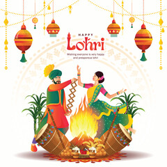 llustration of Happy Lohri festival of Punjab India background