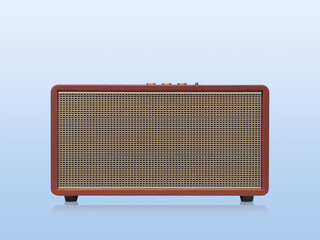 front view brown and gold rectangular loudspeaker on gradient blue background, technology, object, fashion, modern, copy space