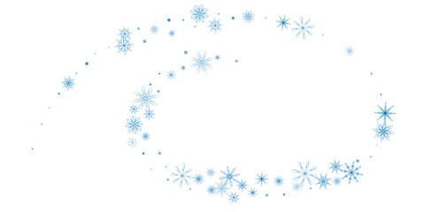 Snowflakes. Snow, snowfall. Falling scattered blue snowflakes on a white background.