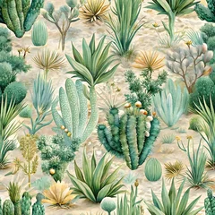 Handdoek met foto Jungle Intricate Desert Plants Seamless Pattern. Perfect for: Botanical shows, desert landscape events  © TingYi