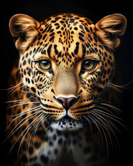 Obraz premium A detailed look at a leopard's face showcasing its fierce, piercing gaze.