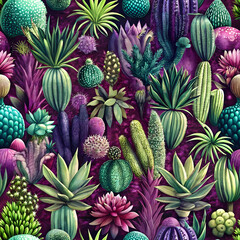 Obraz premium Modern Cacti and Succulents Seamless Pattern. Perfect for: Modern interior design, botanical events