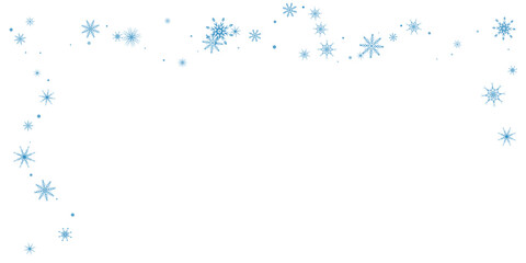 Snowflakes. Snow, snowfall. Falling scattered blue snowflakes on a white background.