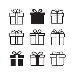Set of black and white gift box icons illustration vector
