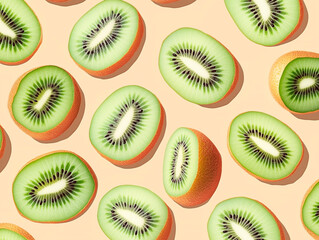 Fototapeta premium a collection of hand drawn kiwi fruit on a beige background