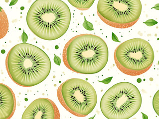 Fototapeta premium a collection of hand drawn kiwi fruit with green leaves and a white background