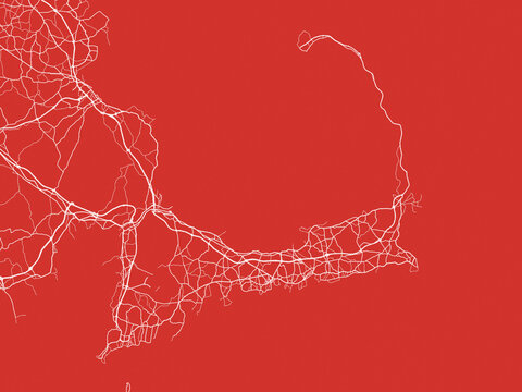 Christmas Map of Cape Cod Massachusetts, USA in Snowy White on Festive Red Background.