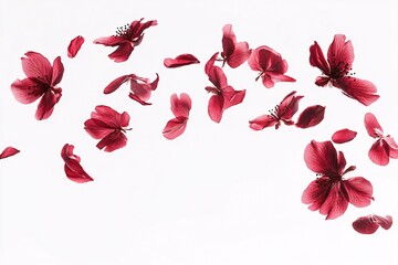 Delicate Pink Cherry Blossoms Falling on a White Background
