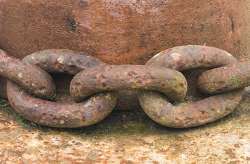 Close-up of Rusty Chain Links in a Junkyard Setting