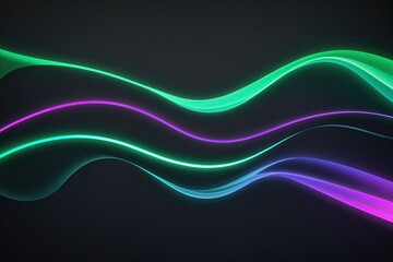 Futuristic Background with Green and Purple Gradient Light Waves on Dark Canvas