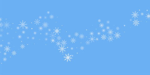 Snowflakes. Snow, snowfall. Falling scattered white snowflakes on a blue background.