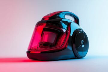 Black vacuum cleaner on white background.