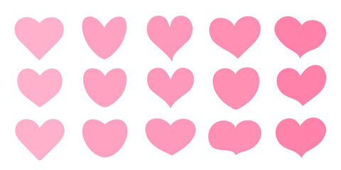 A set of pink hearts on a white background. Stickers of pink hearts of different shapes. The concept of Valentine's Day. Vector EPS 10.